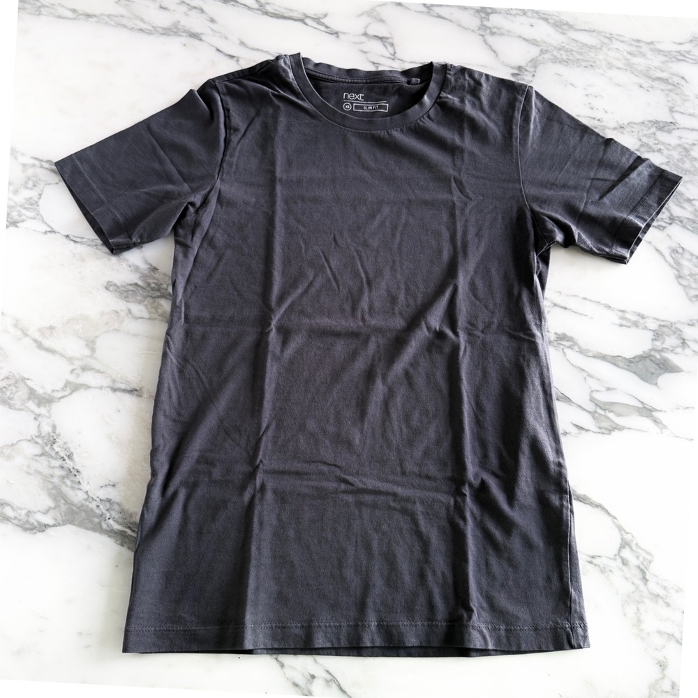 Next Mens Slim Fit T-Shirt Charcoal Grey Crew Neck Short Sleeve XS